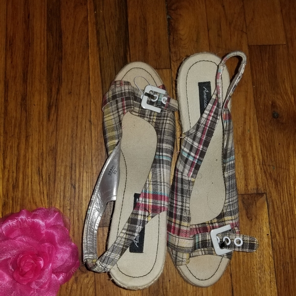 Chic plaid open toe wedge sandal - Picture 2 of 2